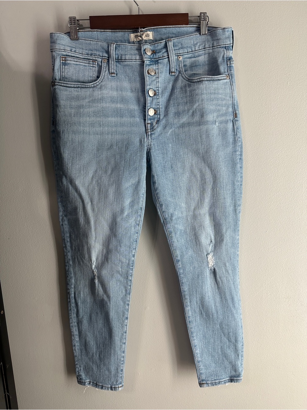 Madewell 9" High Rise Skinny Jeans Size 31 Button Fly Distressed Light Wash